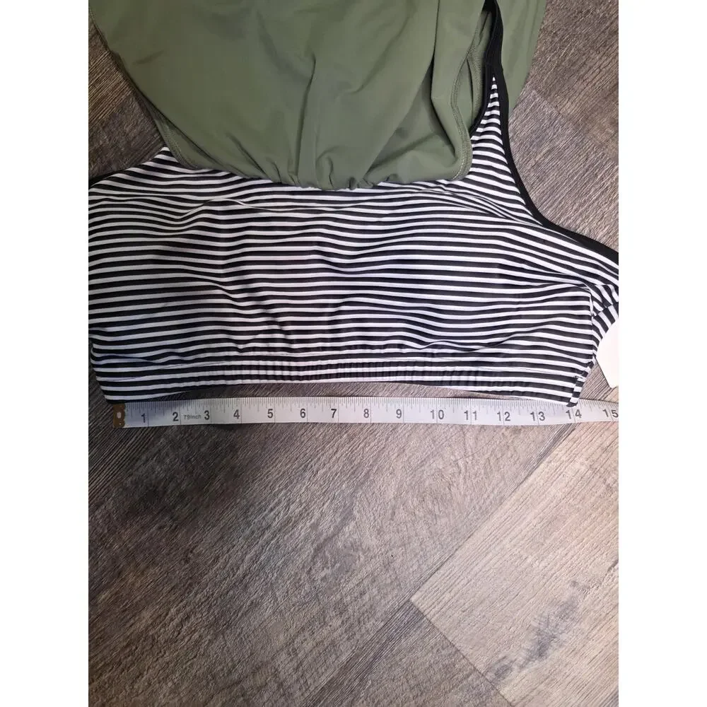 Holipick Size XL Tankini Swimsuit 2 Piece Olive Green Striped Strappy Back NWT - Picture 8 of 8